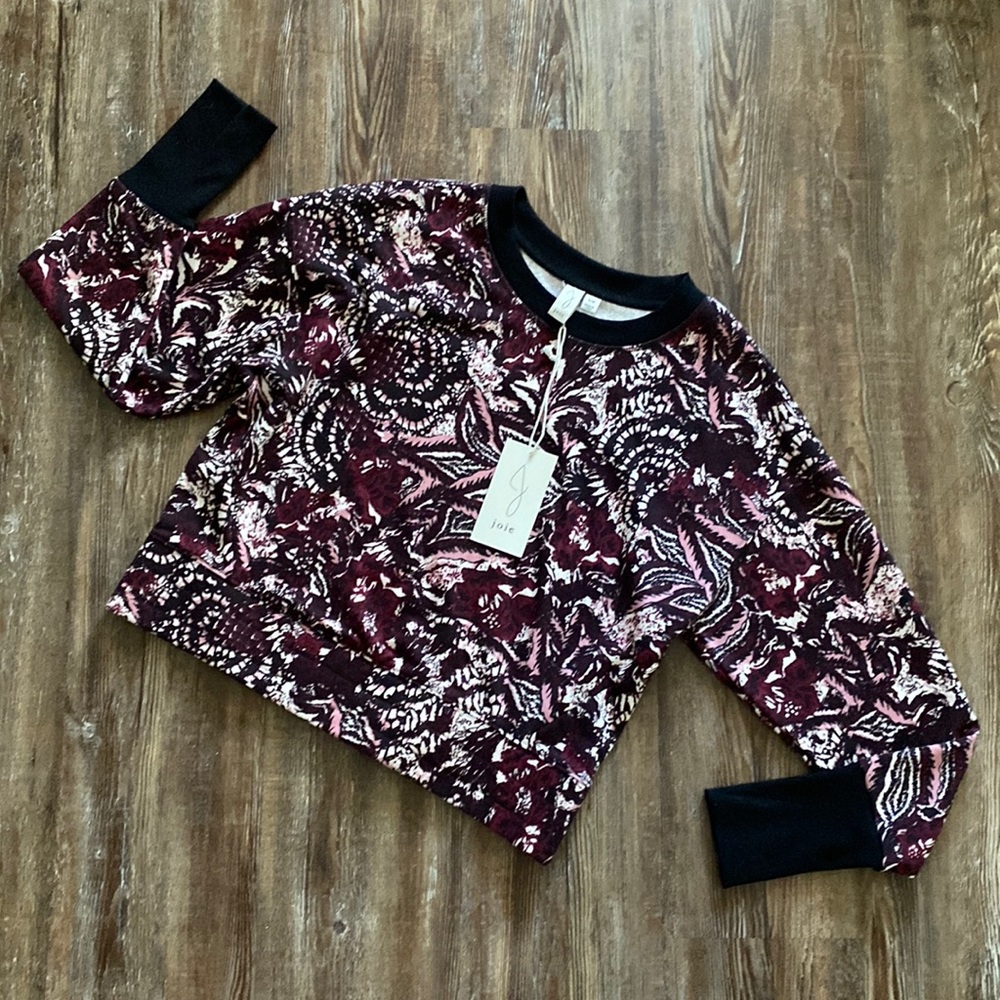 Joie Burgundy Paisley Dolman Crewneck Sweatshirt